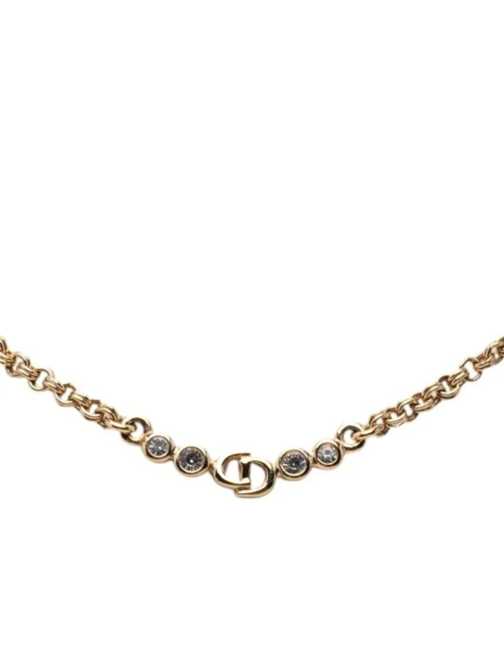 Dior CD Logo Chain Pendant Gold Plated Rhinestone
